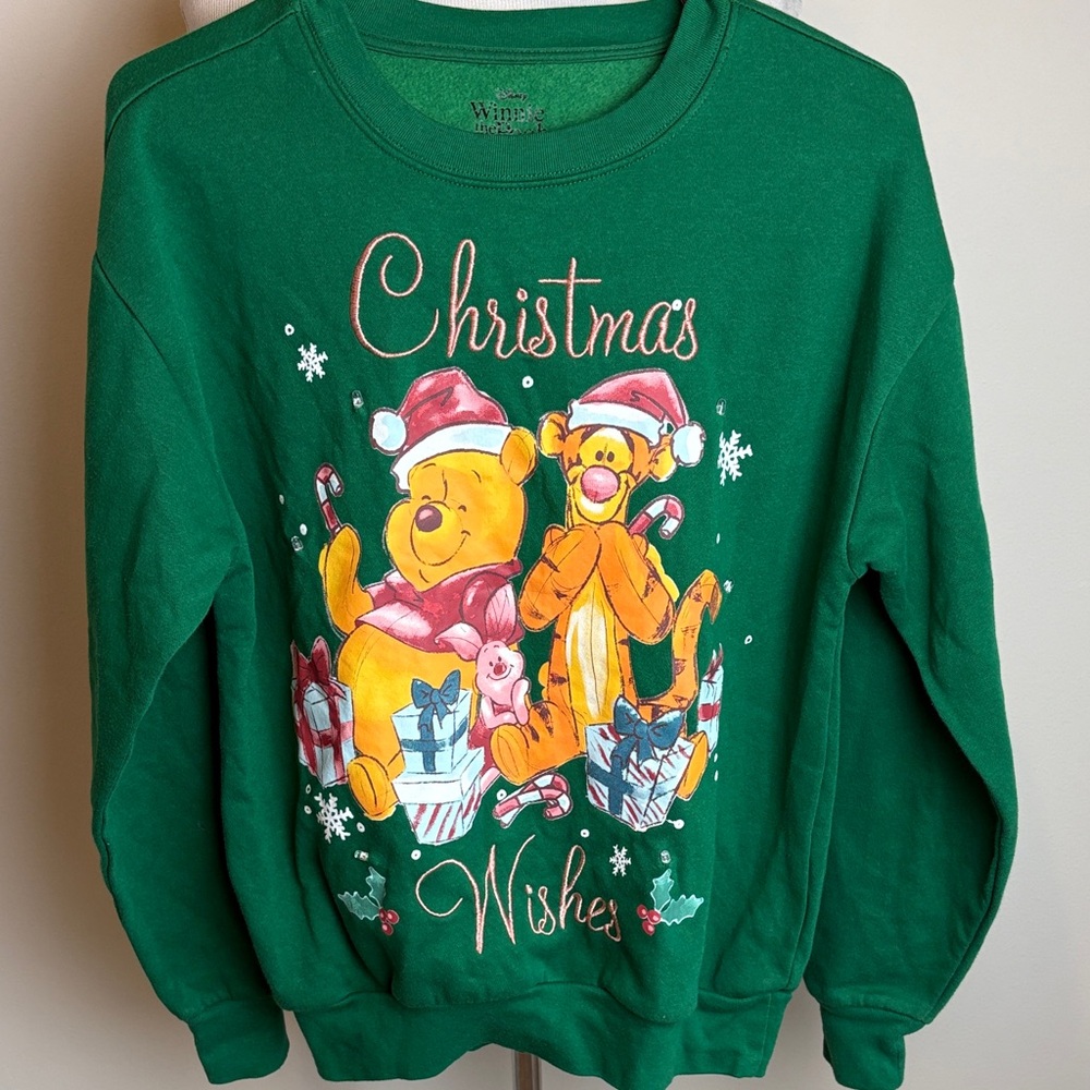 Disney Winnie the Pooh Tigger Green Christmas Wishes Sweatshirt X Small